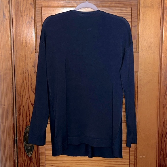 Navy Blue open Ribbed Cardigan with two pockets at the hem size L 12-14 - Picture 2 of 7